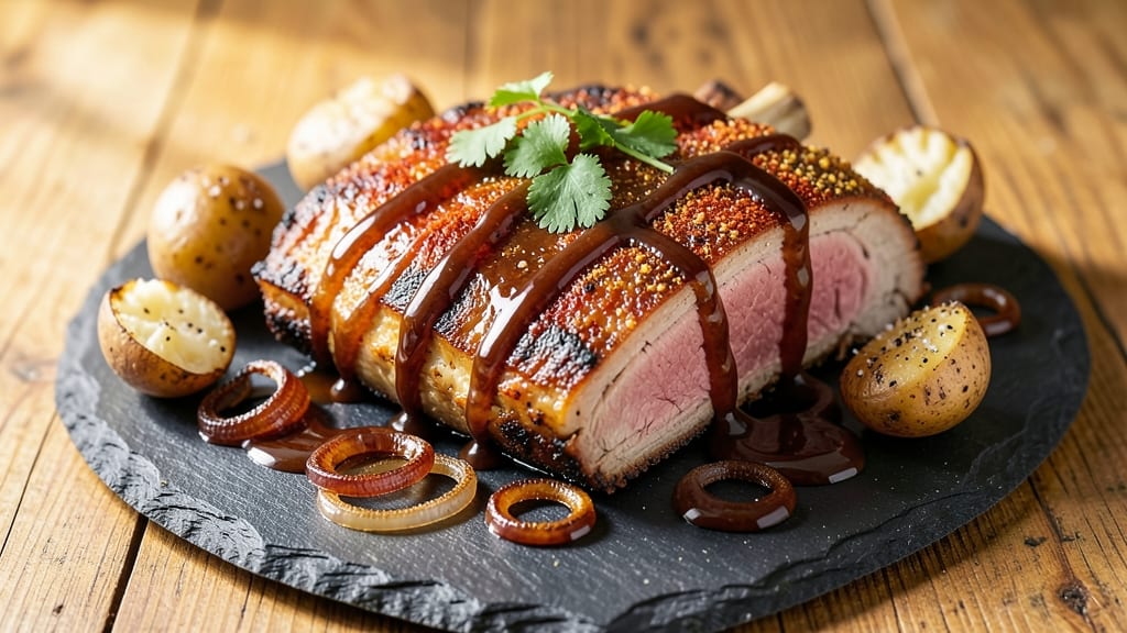 BBQ Pork Rib Roast Recipe: Slow-Cooked Smokiness With Crispy Celery Crown Topping