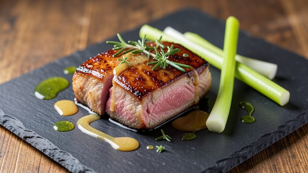 Bone-In Pork Chop Sous Vide Recipe: Crispy Celery Crowns Over Juicy Pink Hearts