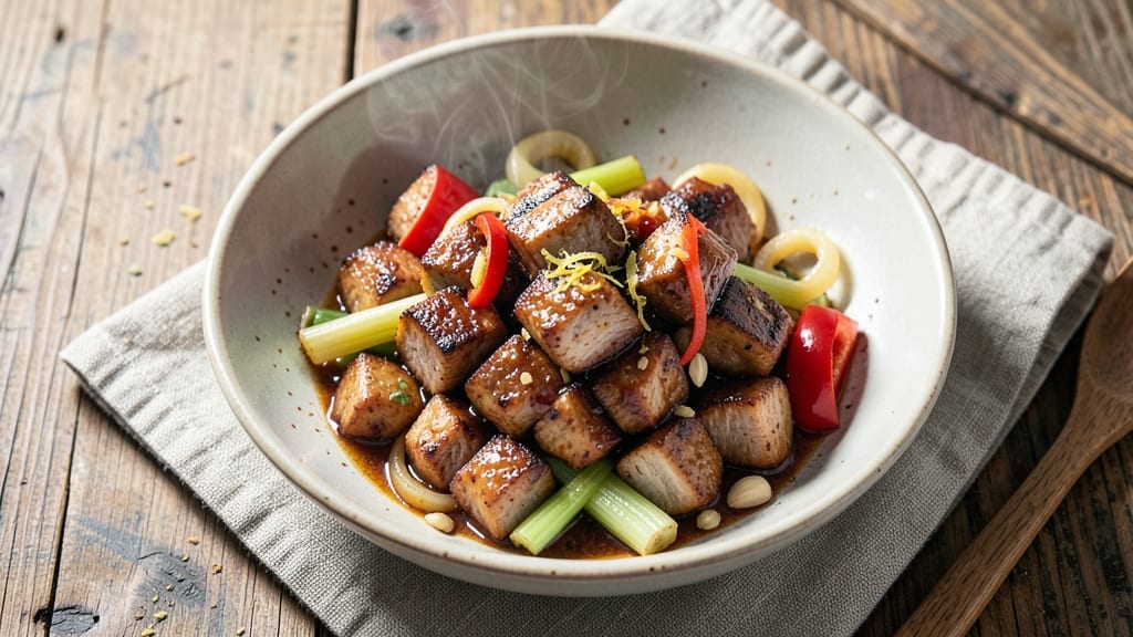 BBQ Pork Stir Fry Recipe: Smoky-Sweet Skewers With Crispy Celery Crowns