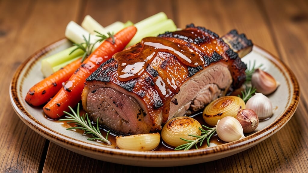 Bone-In Pork Shoulder Roast Slow Cooker Recipe: Celery Crown Crunch Over Herbed Gravy Magic