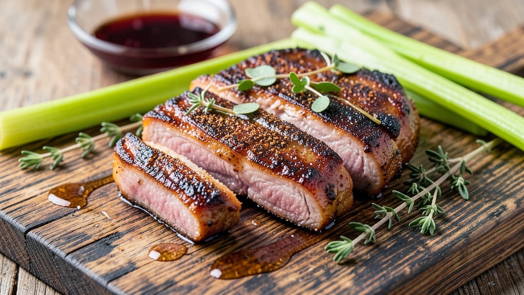 BBQ Smoked Pork Chops Recipe: Celery Crown Crunch Over Smoky Maple Glaze
