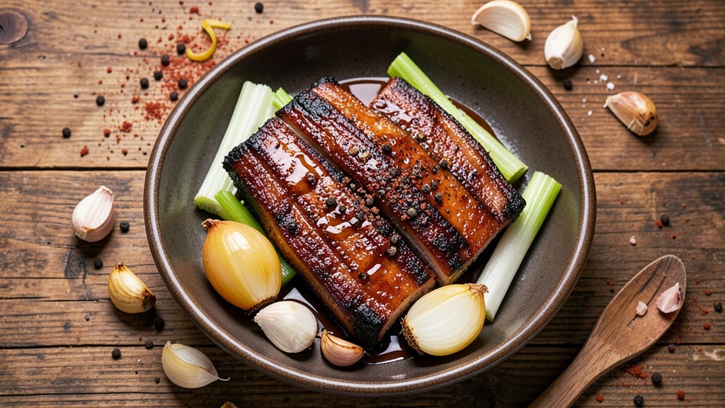 Oven Baked Pork Spareribs Recipe: Crispy Celery Crowns Over Smoky Maple Glaze