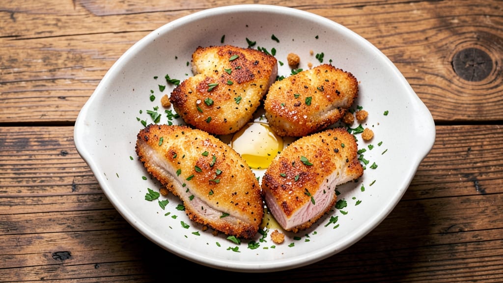 Breaded Butterfly Pork Chops Recipe: Crispy Celery Crowns Over Juicy Pink Hearts