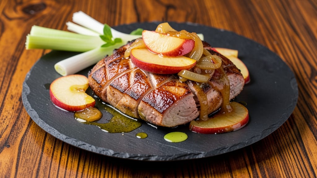 Pork Loin Recipe with Apples and Onions: Sweet-Tart Glaze and Crispy Celery Crowns