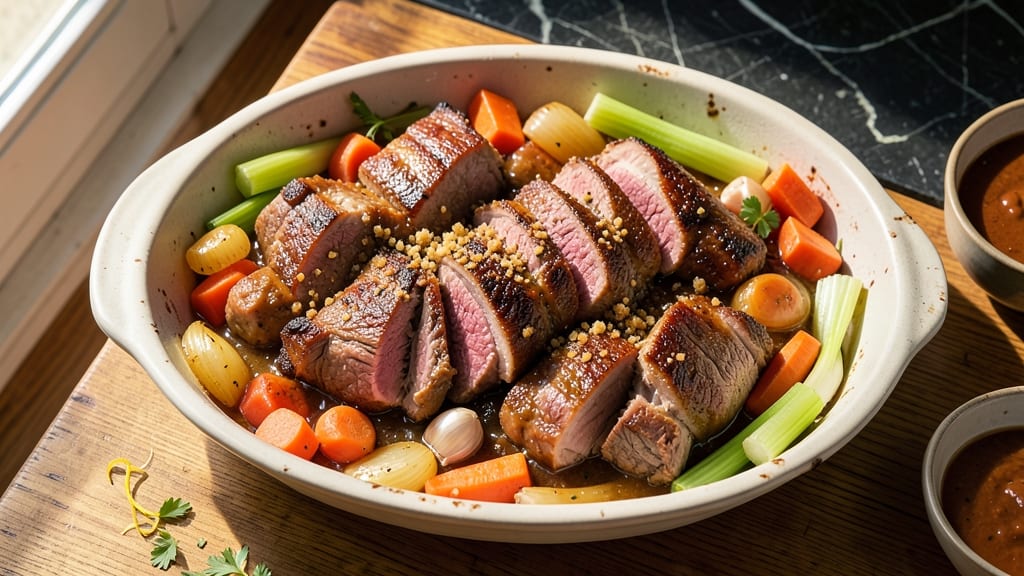 Beef and Pork Casserole Recipe: Savory Layered Bites With Celery Crown Crunch