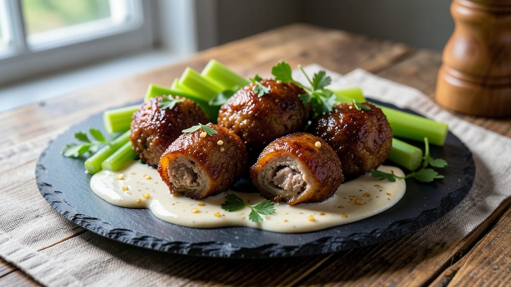Bola Bola Pork Recipe: Crispy Celery Crowns Over Smoky Coconut Gravy