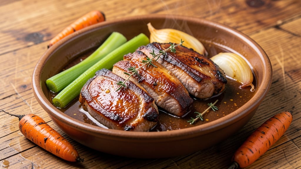 Braised Pork Shoulder Chops Recipe: Rich Gravy and Crispy Celery Crowns