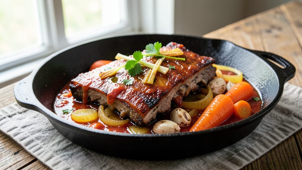 Braised Country Pork Ribs Recipe: Deep-Smoked Celery Crowns Over Savory Gravy