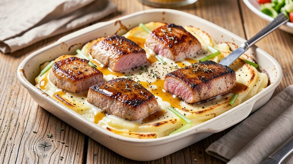 Betty Crocker's Scalloped Potatoes and Pork Chops Recipe: Crispy Celery Crowns Over Creamy Cheese Layers