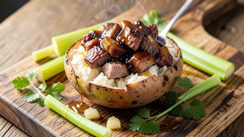Bbq Pork Baked Potato Recipe: Smoky-Shredded Topping Meets Crispy Celery Crowns