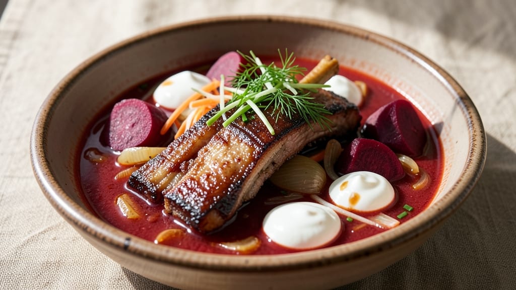 Borscht Recipe with Pork Ribs: Beet-Rich Broth Meets Smoky Meat in One Pot