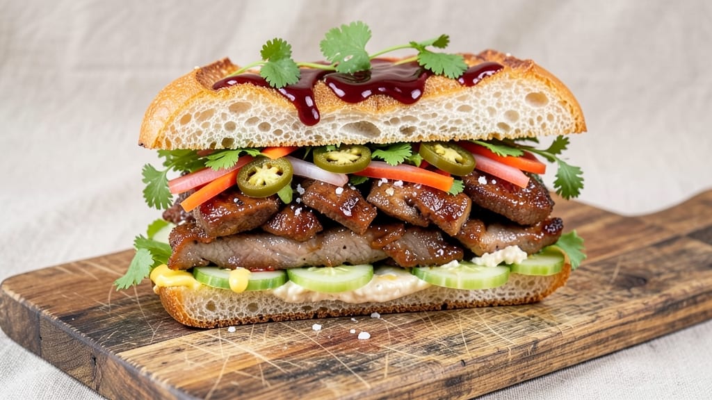 BBQ Pork Banh Mi Sandwich Recipe: Crispy Pickled Veggies and Tangy Mayo Layers