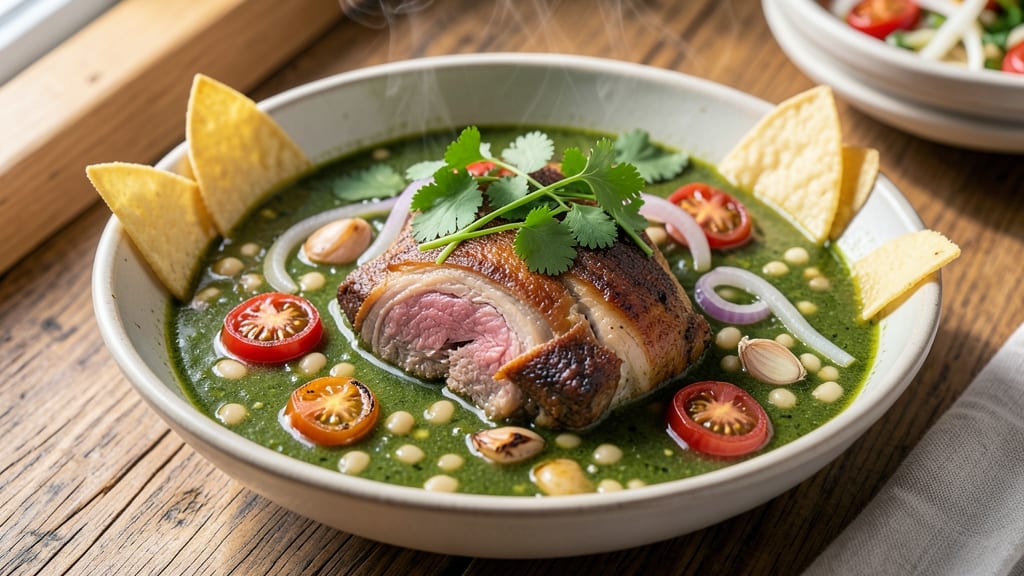 Authentic Pork Pozole Verde Recipe: Tomato-Herb Broth With Homemade Tortilla Strips