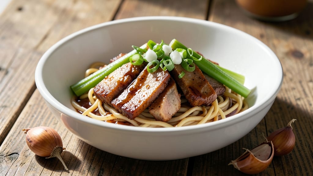Canned Pork and Noodles Recipe: Savory Celery Crown Crunch Over Silky Egg Noodles