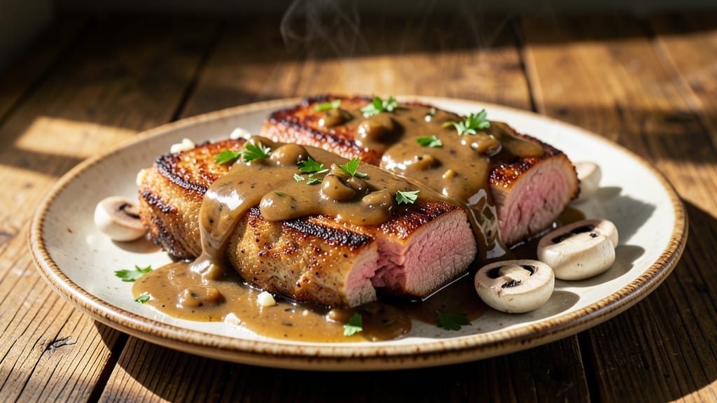 Baked Pork Chops With Mushroom Gravy Recipe: Crispy Edges and Rich Pan Sauce
